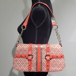 Emilie M Womens Patterned Hand Bag Chain Strap Orange Y2K Studded Maximalism